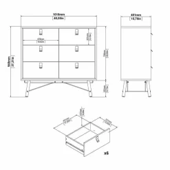 Credenza nera,noce 101x40x94h cm 6 cassetti - Maka