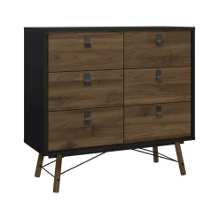 Credenza nera,noce 101x40x94h cm 6 cassetti - Maka