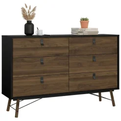 Credenza nera,noce 150x40x94h cm 6 cassetti - Anturio