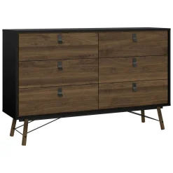 Credenza nera,noce 150x40x94h cm 6 cassetti - Anturio