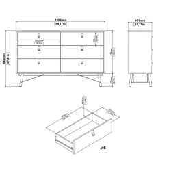 Credenza nera,noce 150x40x94h cm 6 cassetti - Anturio