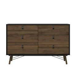 Credenza nera,noce 150x40x94h cm 6 cassetti - Anturio