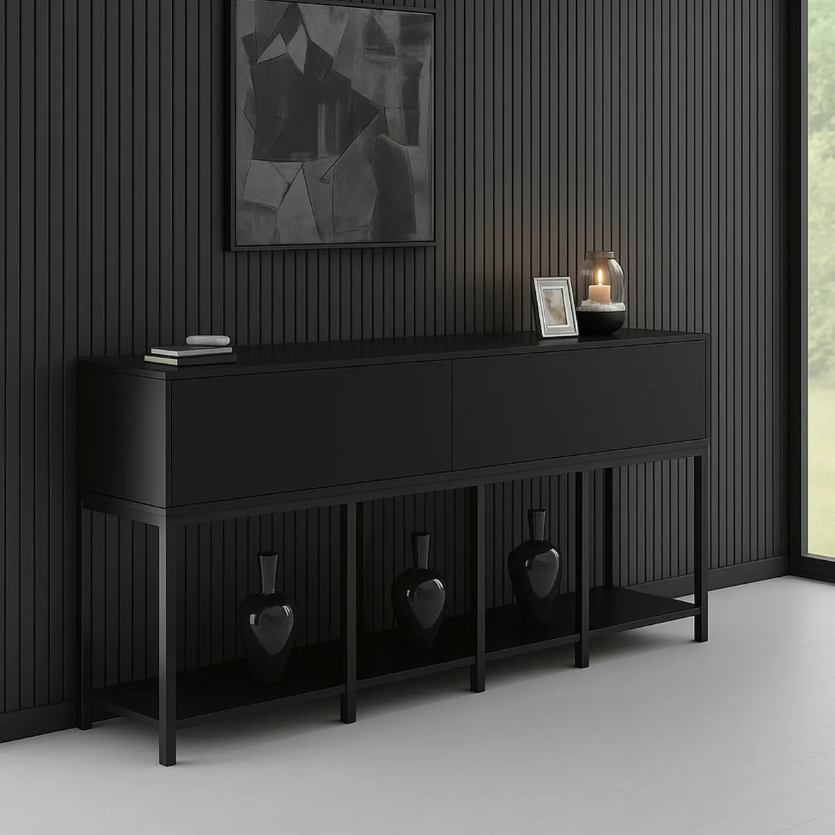 Cucina|Madie > Dmora Credenza nera 150x30x80h cm 2 ante - Basilia Nero