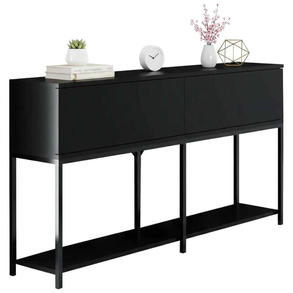 Cucina|Madie > Dmora Credenza nera 150x30x80h cm 2 ante - Basilia Nero