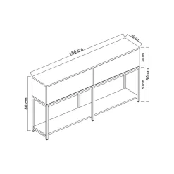 Cucina|Madie > Dmora Credenza nera 150x30x80h cm 2 ante - Basilia Nero