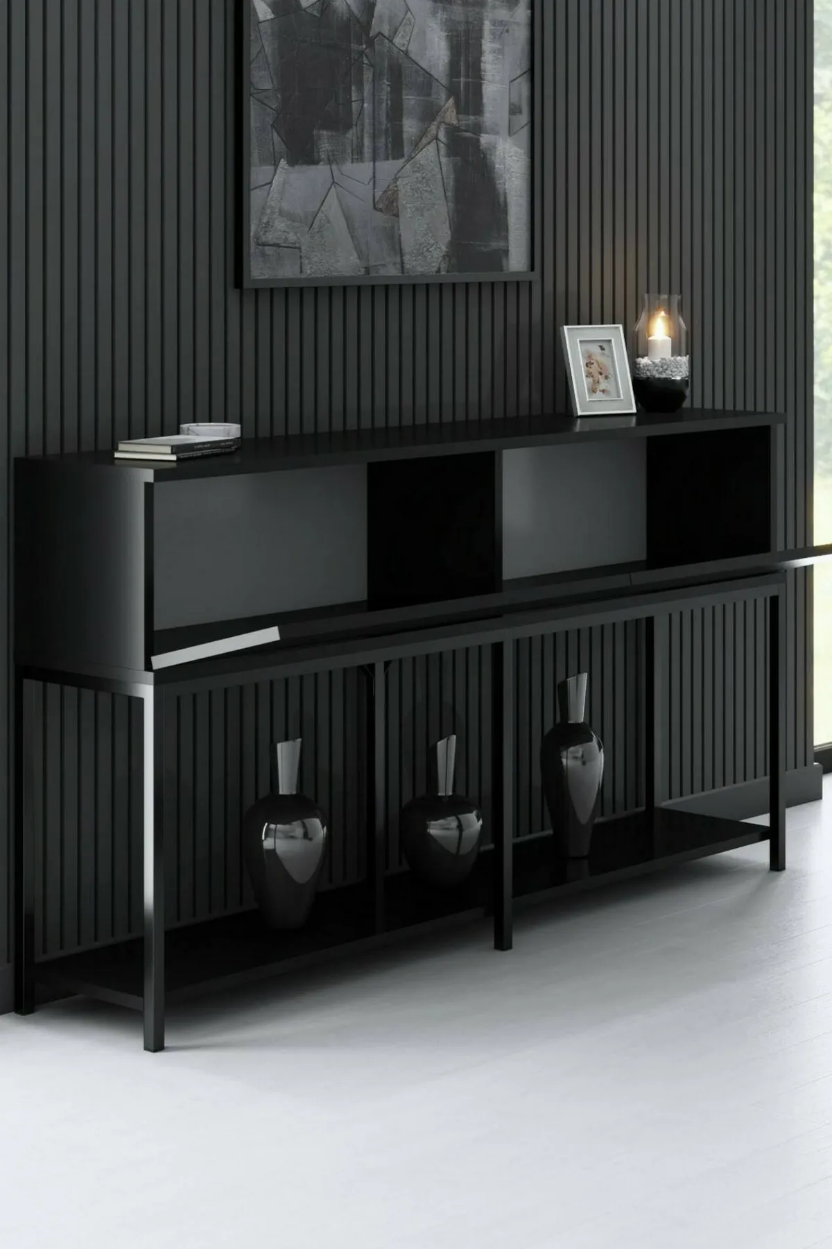 Cucina|Madie > Dmora Credenza nera 150x30x80h cm 2 ante - Basilia Nero