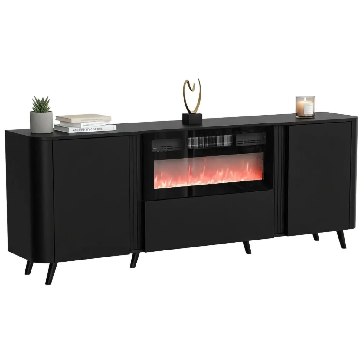 Madie|Credenze > Dmora Credenza nera 190x40x68h cm 3 ante - Briano Nero
