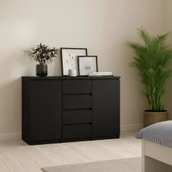 Madie|Credenze > Dmora Credenza nera 120x50x90h cm 2 ante e 4 cassetti - Angelika Nero