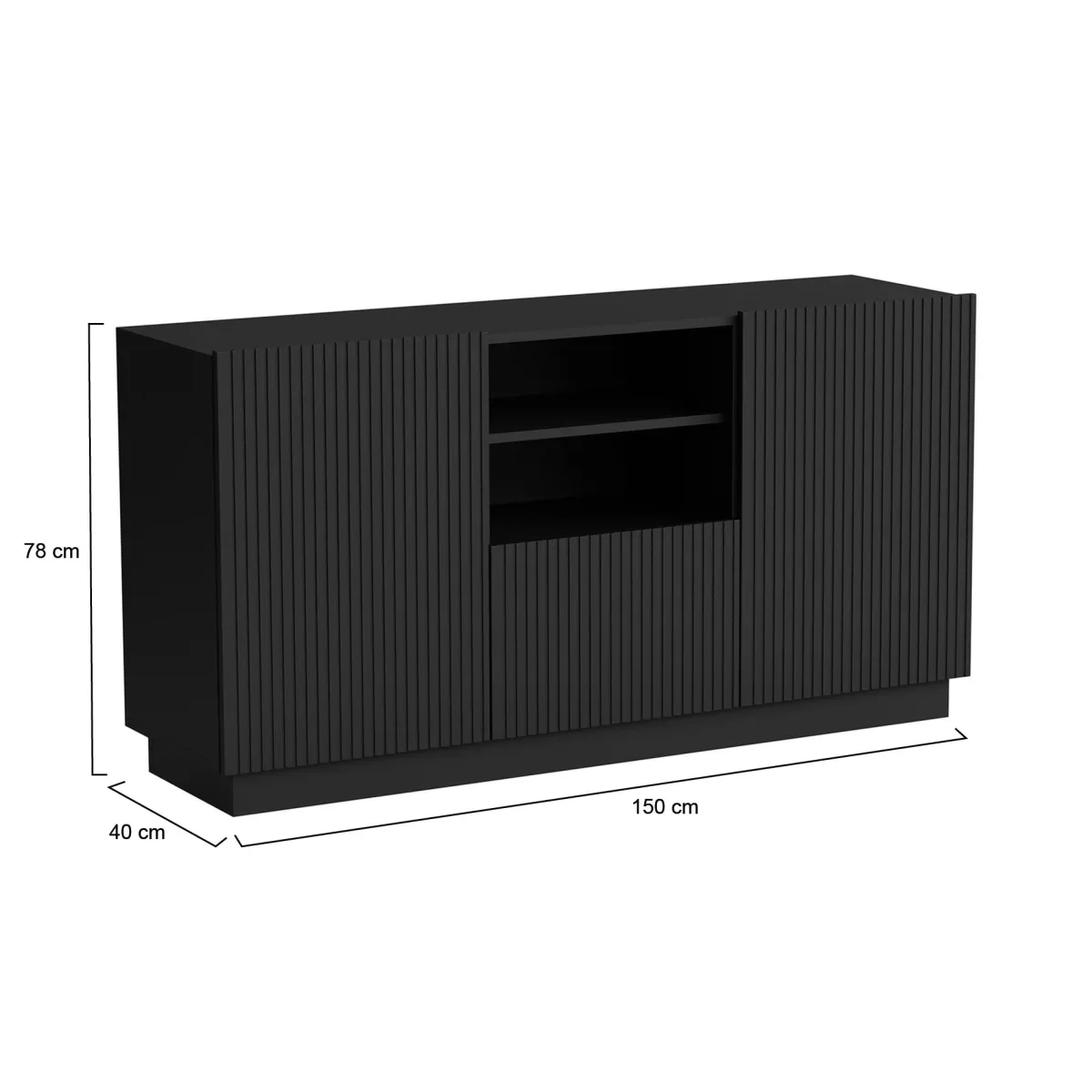 Madie > Dmora Credenza nera 150x40x78h cm 2 ante e 1 cassetto - Serchio Nero