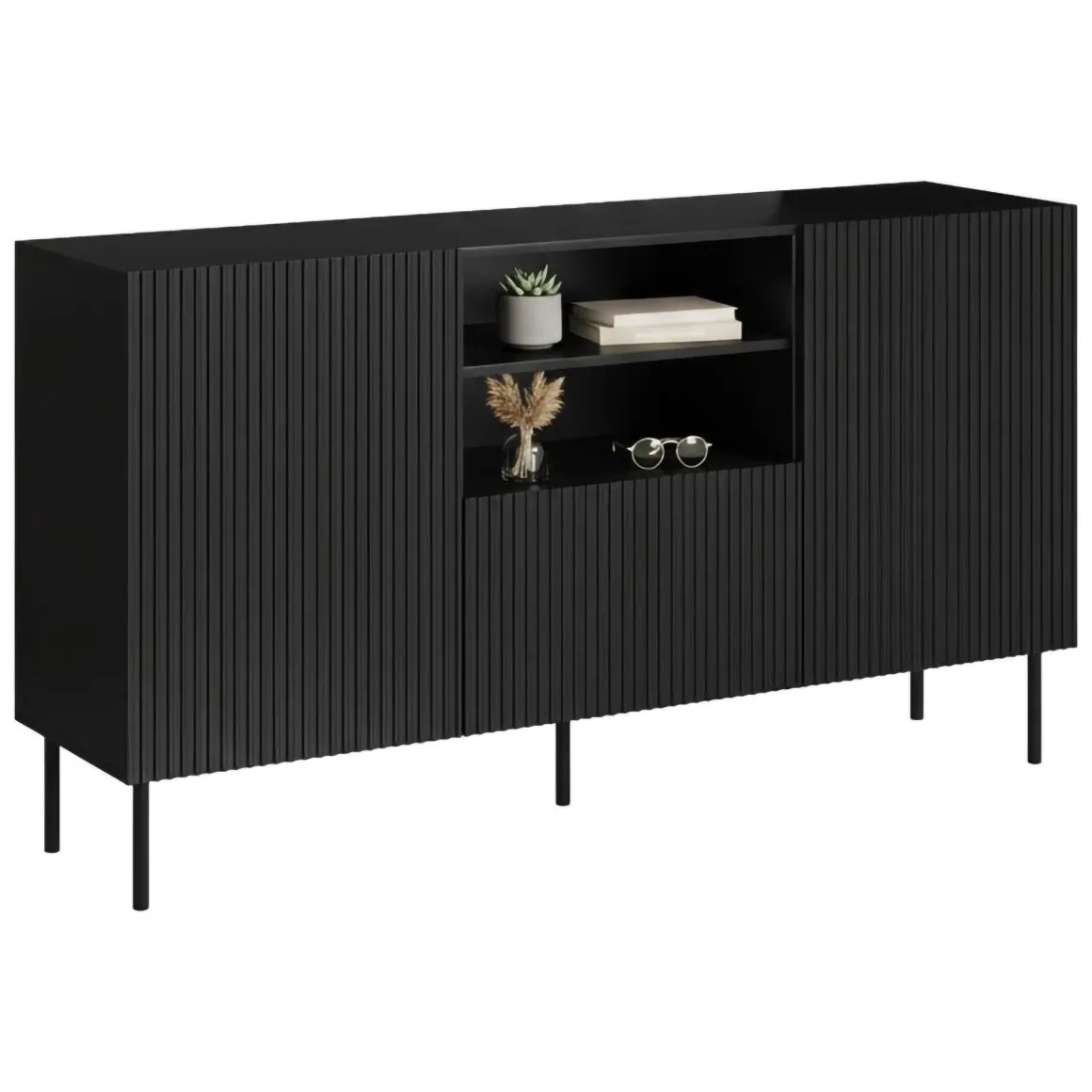 Credenza nera 150x42x82h cm 2 ante e 1 cassetto - Malo