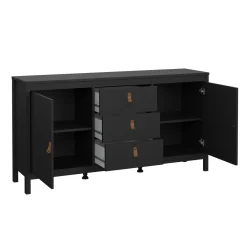Credenza nera 151x38x79h cm 2 ante e 3 cassetti - Whitney