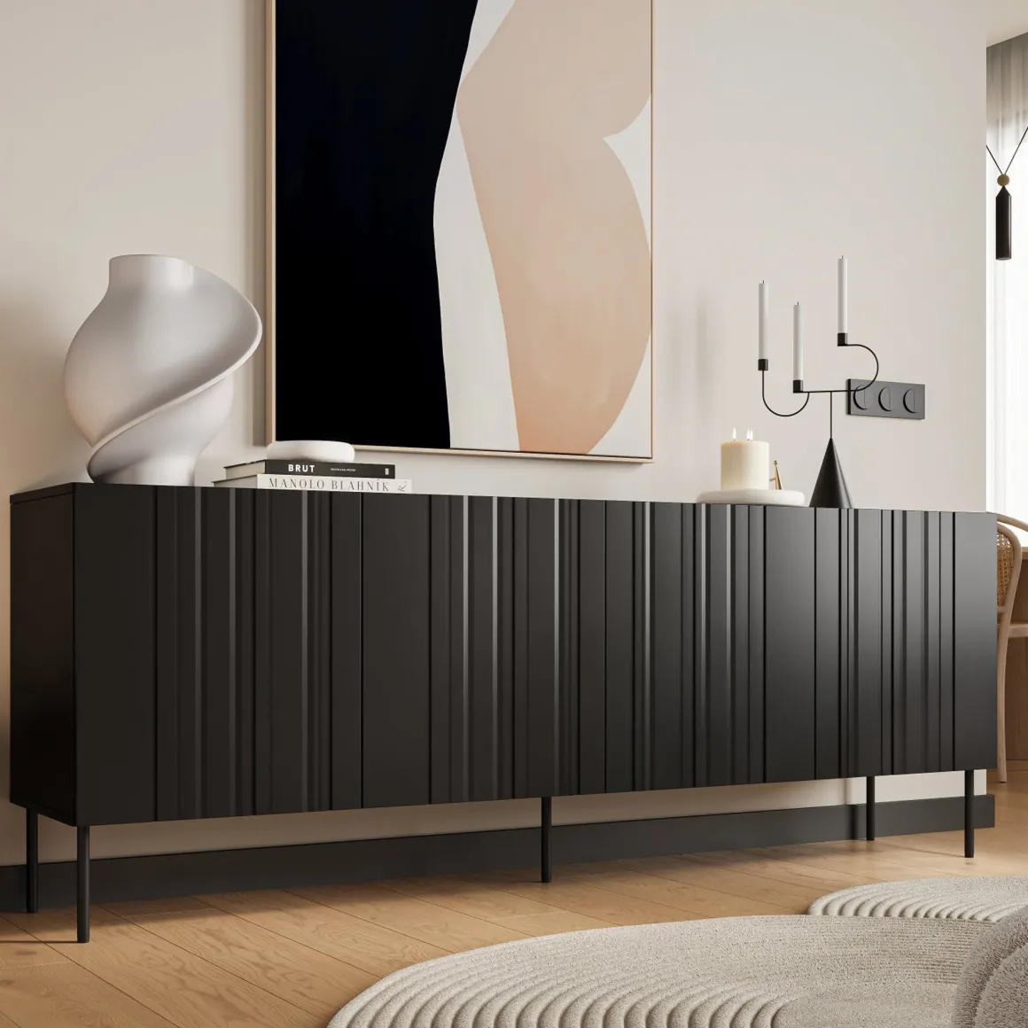Credenza nera 200x42x75h cm 4 ante - Gerace