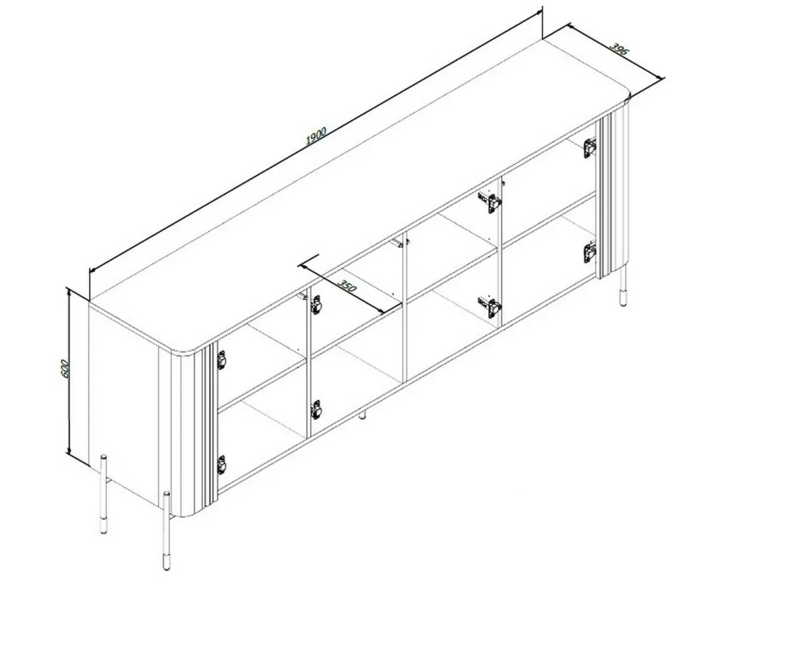 Credenza nera 190x39x80h cm 4 ante - Laion