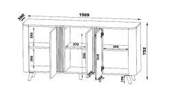 Credenza nera 150x42x70h cm 3 ante - Loreo