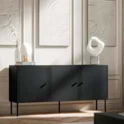 Madie|Credenze > Dmora Credenza nera 151x40x75h cm 3 ante - Vigasio Nero