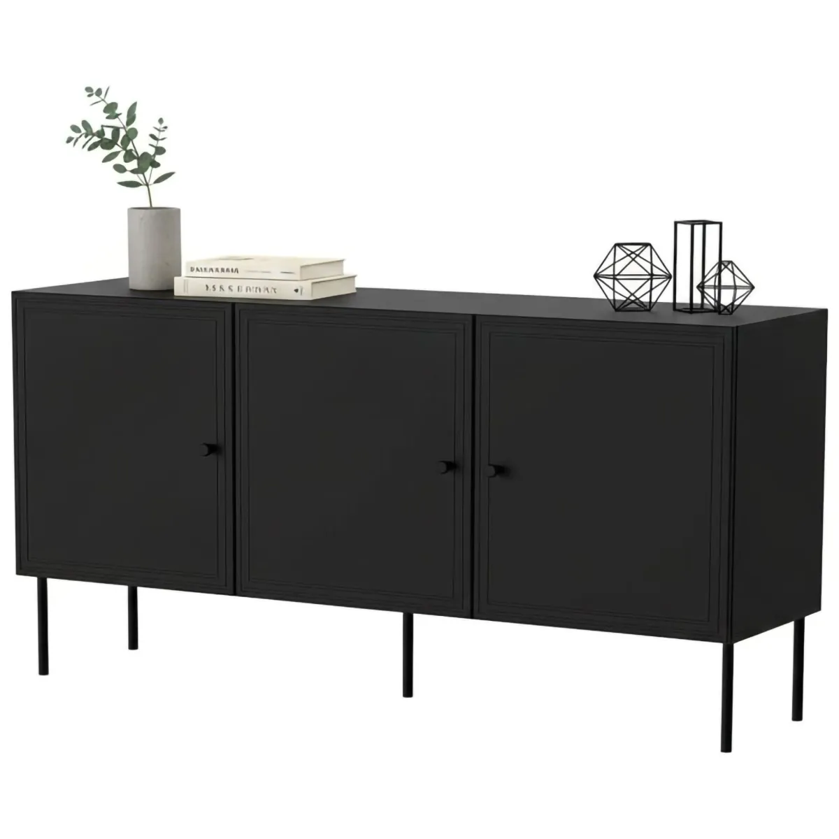 Madie|Credenze > Dmora Credenza nera 151x40x75h cm 3 ante - Vigasio Nero