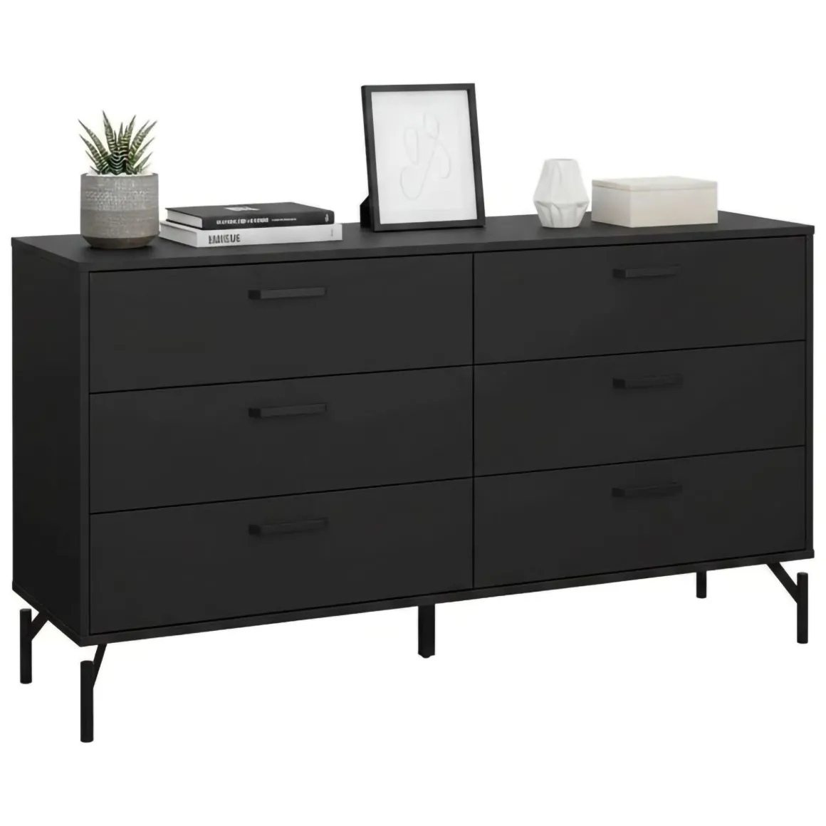 Madie|Credenze > Dmora Credenza nera 140x40x81h cm 8 cassetti - Phethai Nero