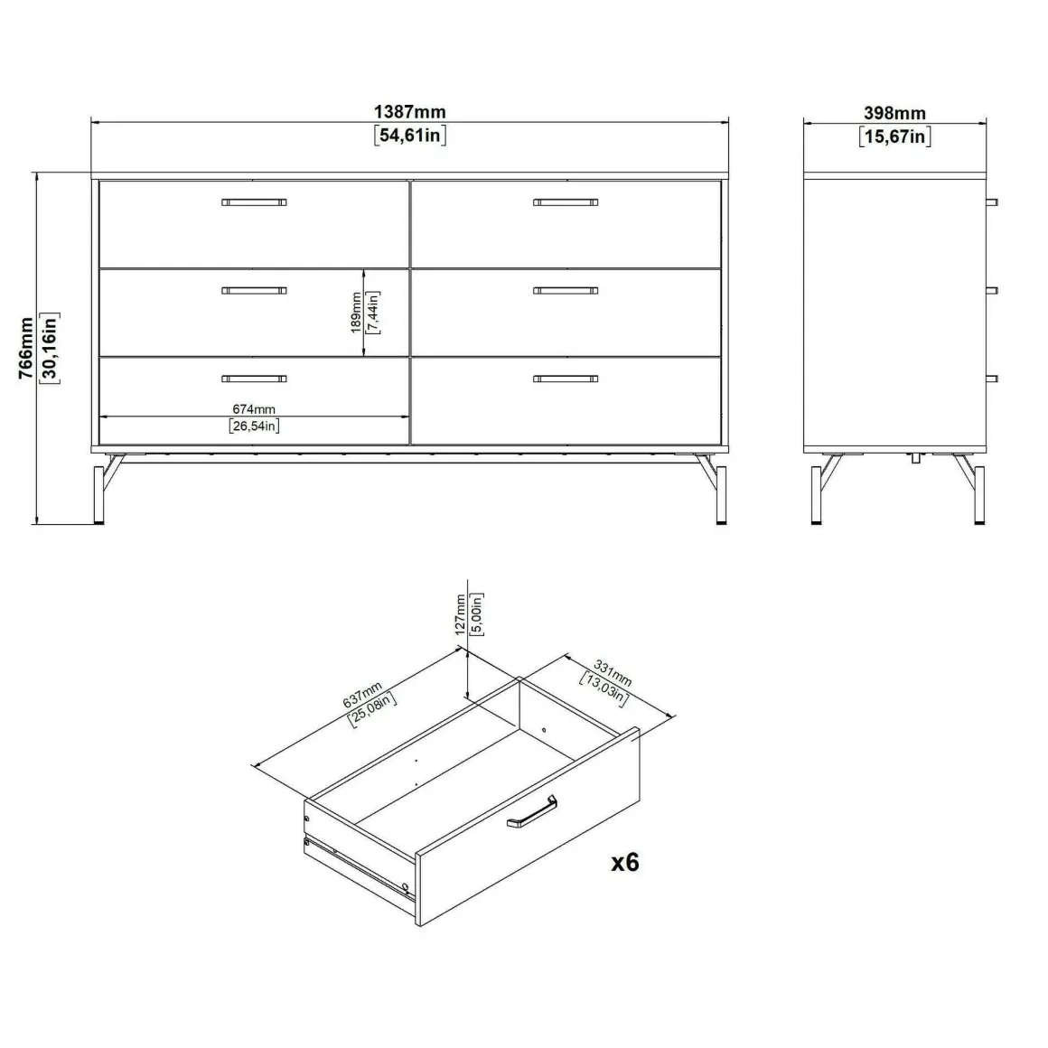 Madie|Credenze > Dmora Credenza nera 140x40x81h cm 8 cassetti - Phethai Nero