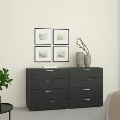 Madie|Credenze > Dmora Credenza nera 140x40x82h cm 8 cassetti - Aligon Nero