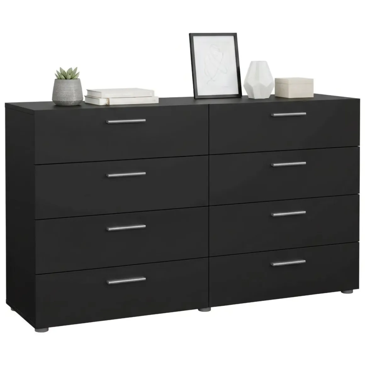 Madie|Credenze > Dmora Credenza nera 140x40x82h cm 8 cassetti - Aligon Nero