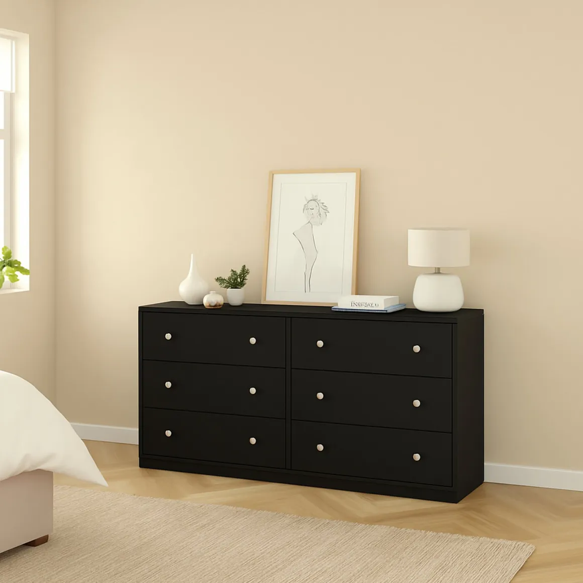 Credenza nera 143x30x68h cm 6 cassetti - Rick