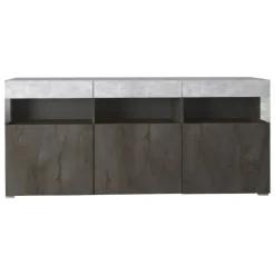 Madie|Credenze > Dmora Credenza Nero Antracite Grigio Cemento 3 Ripiani 6 Vani 180x41x80h cm, 3 Ante - Fanna Grigio Cemento, Nero Antracite