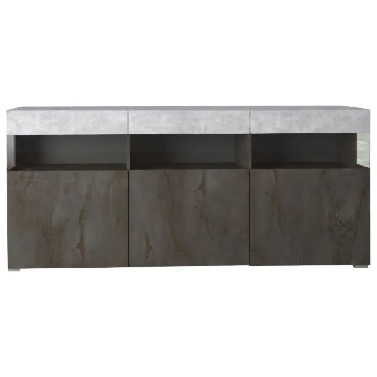 Madie|Credenze > Dmora Credenza Nero Antracite Grigio Cemento 3 Ripiani 6 Vani 180x41x80h cm, 3 Ante - Fanna Grigio Cemento, Nero Antracite