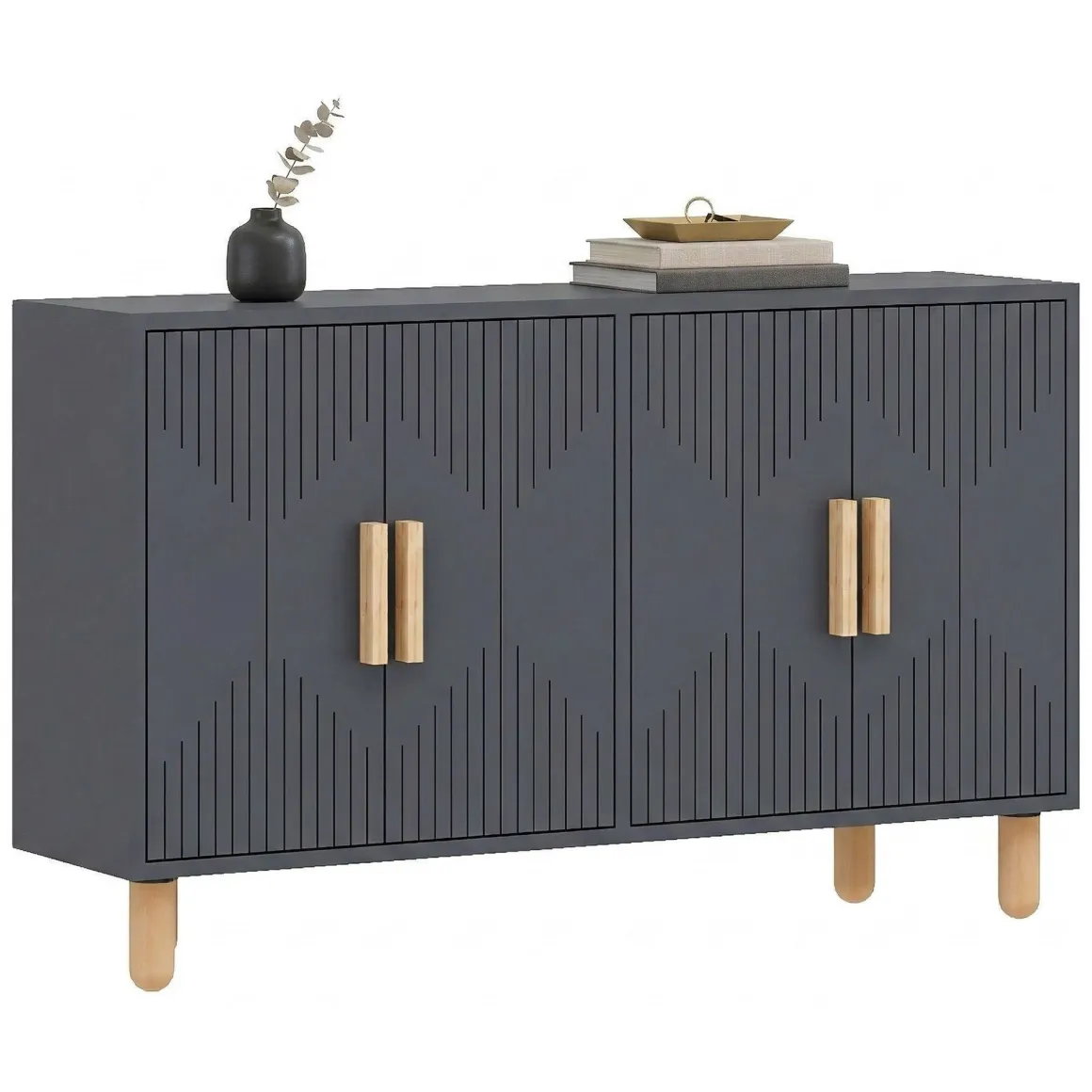 Credenza Nero Antracite Marrone Rovere 2 Ripiani 4 Vani 120x30x74h cm, 4 Ante - Colzano
