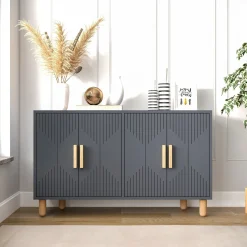Credenza Nero Antracite Marrone Rovere 2 Ripiani 4 Vani 120x30x74h cm, 4 Ante - Colzano