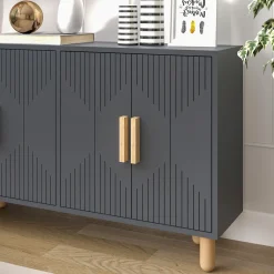 Credenza Nero Antracite Marrone Rovere 2 Ripiani 4 Vani 120x30x74h cm, 4 Ante - Colzano