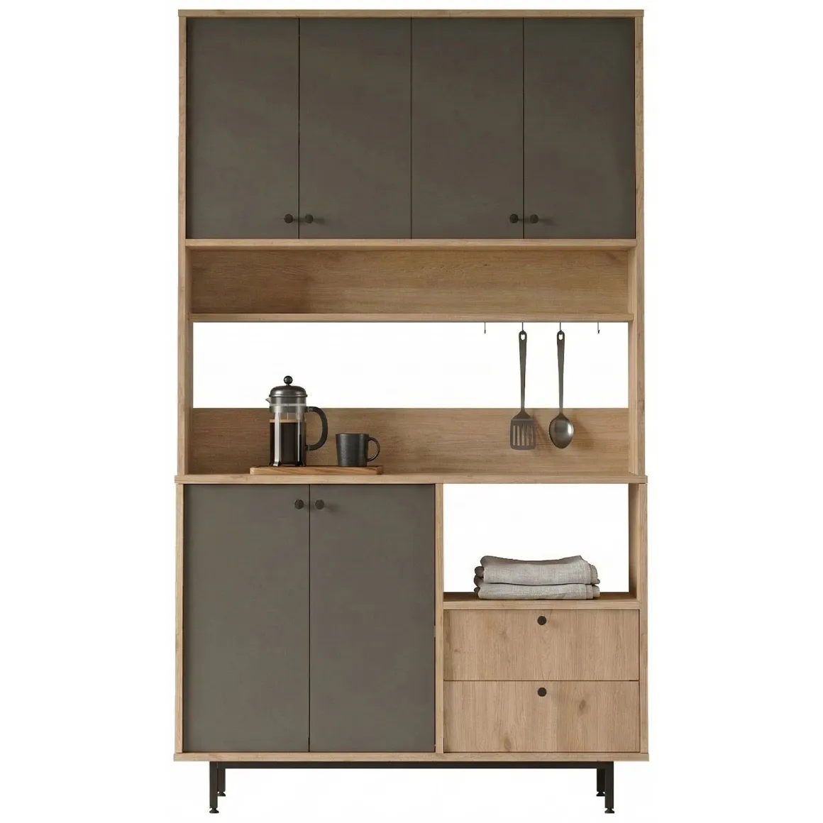 Credenze > Dmora Credenza Nero Antracite Marrone Rovere 6 Ripiani Apertura Battente 160x35x70h cm, 4 Ante Made in Italy - Swink Marrone Rovere, Nero Antracite