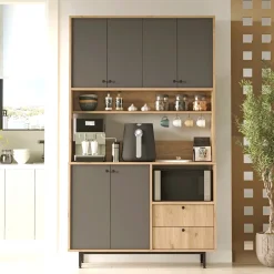 Credenze > Dmora Credenza Nero Antracite Marrone Rovere 6 Ripiani Apertura Battente 160x35x70h cm, 4 Ante Made in Italy - Swink Marrone Rovere, Nero Antracite