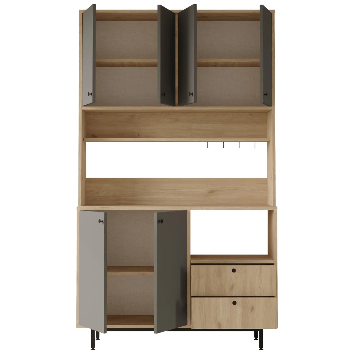 Credenze > Dmora Credenza Nero Antracite Marrone Rovere 6 Ripiani Apertura Battente 160x35x70h cm, 4 Ante Made in Italy - Swink Marrone Rovere, Nero Antracite