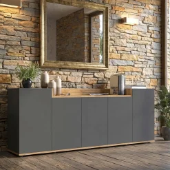 Madie|Credenze > Dmora Credenza Nero Antracite Marrone Rovere un Ripiano 2 Ante 72x36x73h cm, 2 Vani - Pontida Marrone Rovere, Nero Antracite