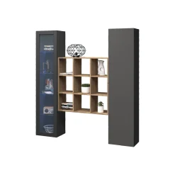 Madie|Credenze > Dmora Credenza 14 Ripiani 2 Ante 40x30x180h cm, 19 Vani - Colonno Nero Antracite