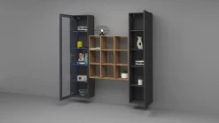Madie|Credenze > Dmora Credenza 14 Ripiani 2 Ante 40x30x180h cm, 19 Vani - Colonno Nero Antracite