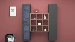 Madie|Credenze > Dmora Credenza 14 Ripiani 2 Ante 40x30x180h cm, 19 Vani - Colonno Nero Antracite