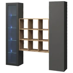 Madie|Credenze > Dmora Credenza 14 Ripiani 2 Ante 40x30x180h cm, 19 Vani - Colonno Nero Antracite