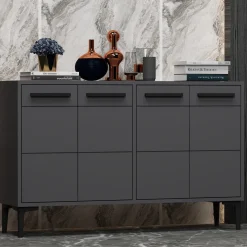 Credenza Nero Antracite 2 Ripiani 4 Ante 120x30x75h cm, 4 Vani - Perledo