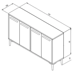 Credenza Nero Antracite 2 Ripiani 4 Ante 120x30x75h cm, 4 Vani - Perledo