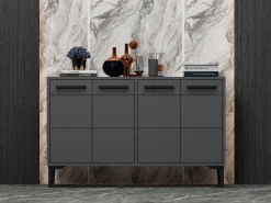 Credenza Nero Antracite 2 Ripiani 4 Ante 120x30x75h cm, 4 Vani - Perledo