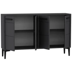 Credenza Nero Antracite 2 Ripiani 4 Ante 120x30x75h cm, 4 Vani - Perledo