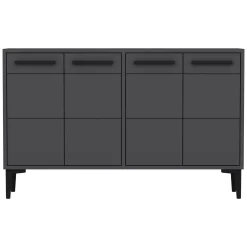 Credenza Nero Antracite 2 Ripiani 4 Ante 120x30x75h cm, 4 Vani - Perledo