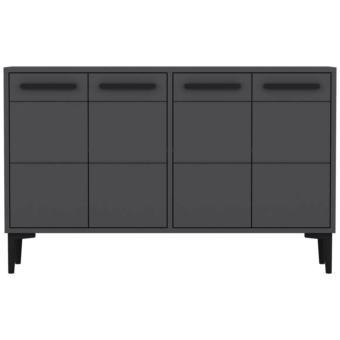 Credenza Nero Antracite 2 Ripiani 4 Ante 120x30x75h cm, 4 Vani - Perledo