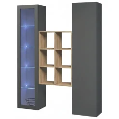 Madie|Credenze > Dmora Credenza 8 Ripiani 2 Ante 40x30x180h cm, 16 Vani - Rimella Nero Antracite