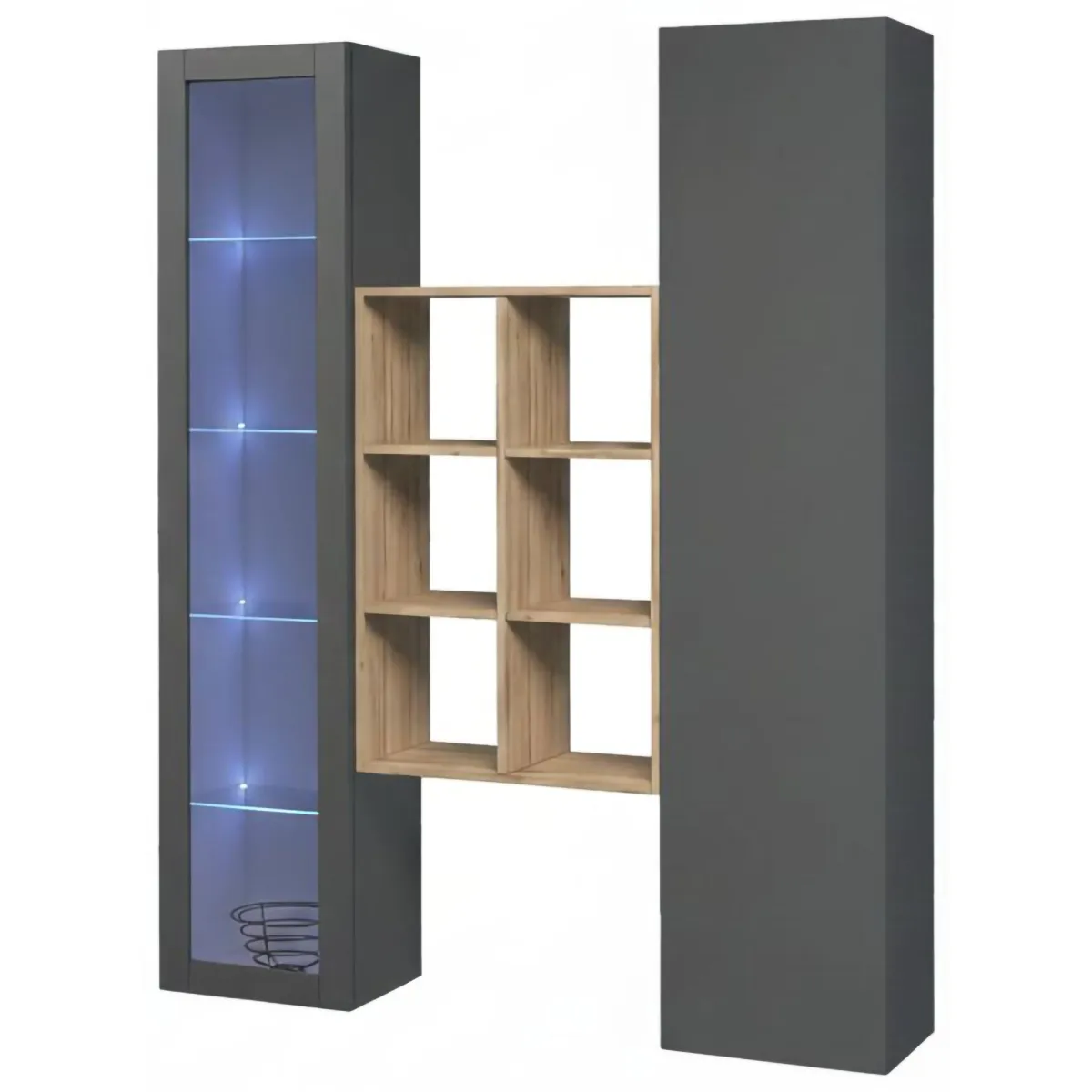Madie|Credenze > Dmora Credenza 8 Ripiani 2 Ante 40x30x180h cm, 16 Vani - Rimella Nero Antracite