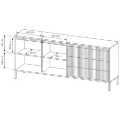 Credenza Nero 3 Cassetti 2 Ripiani 187x40x81h cm, Apertura Battente, Scorrevole - Hatone