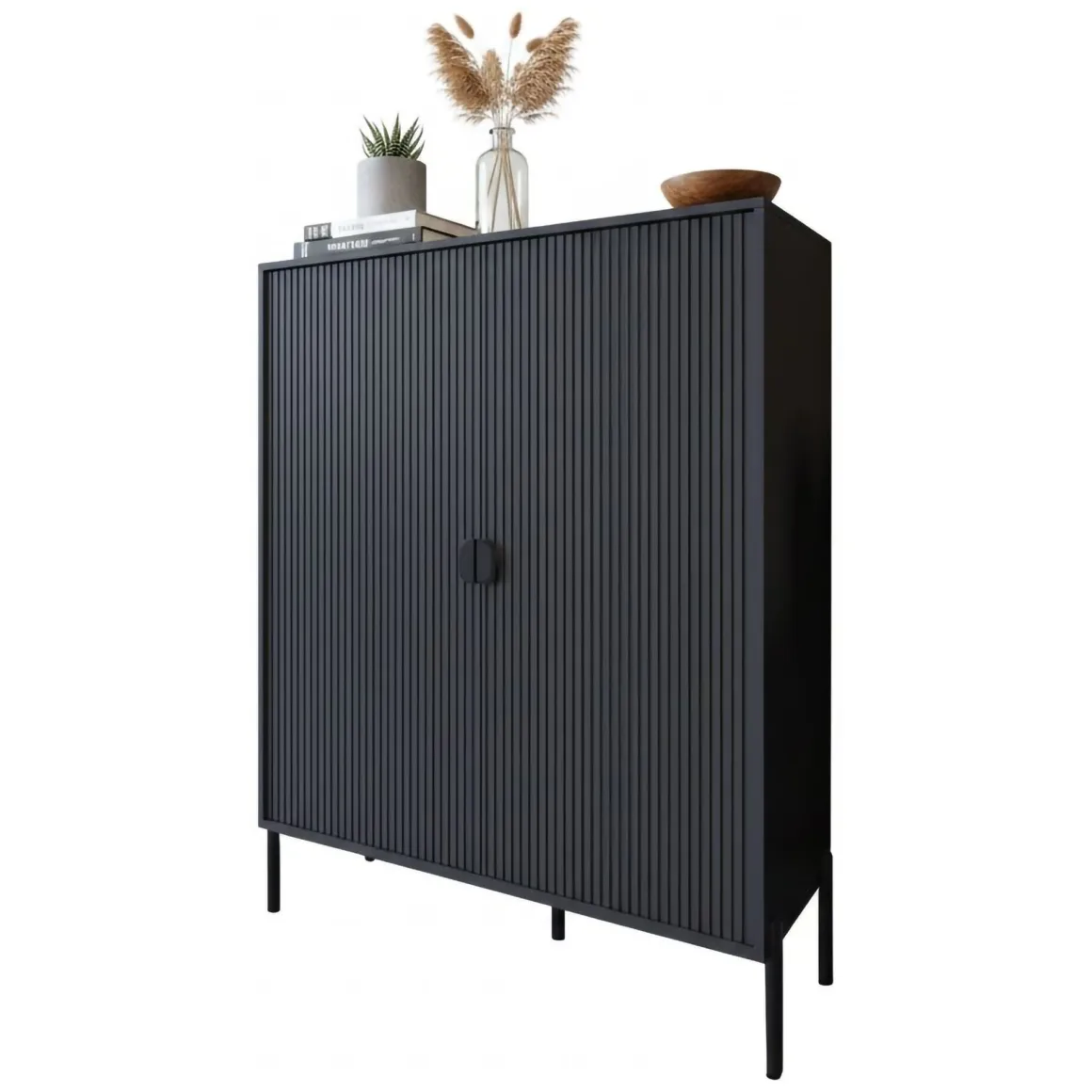 Credenza Nero Cassetti 4 Ripiani 104x40x129h cm, Apertura Battente - Wallis