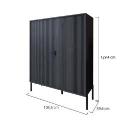 Credenza Nero Cassetti 4 Ripiani 104x40x129h cm, Apertura Battente - Wallis