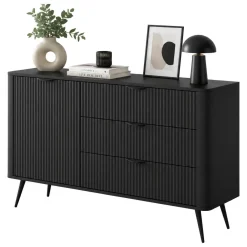 Credenze > Dmora Credenza 3 Cassetti un Ripiano 138x38x81h cm, Apertura Battente, Scorrevole - Halilomo Nero